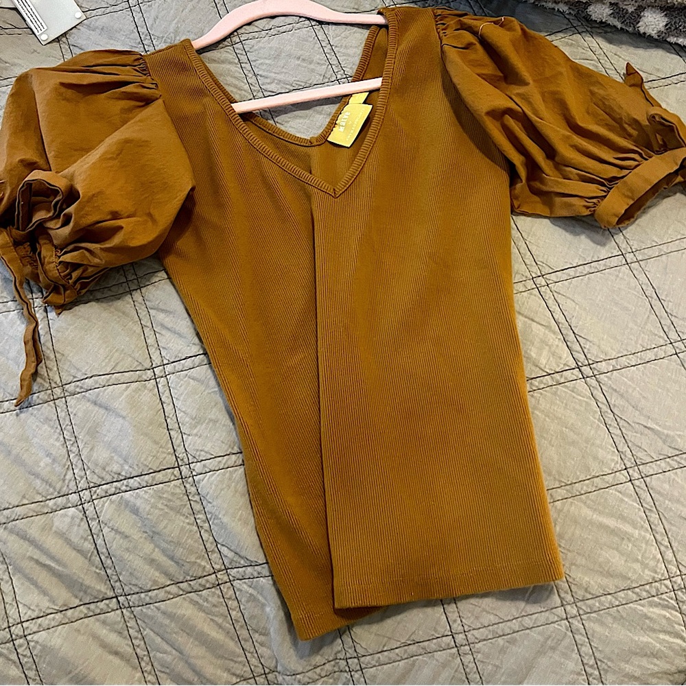 Anthropologie Maeve Gold Puff Sleeve